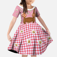Traditional German Costume - Lederhosen and Soft Pretzel Family Matching Long Sleeve Bodycon Dress and Hawaiian Shirt Blue Plaid Pattern with Edelweiss Flowers