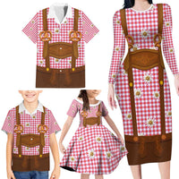 Traditional German Costume - Lederhosen and Soft Pretzel Family Matching Long Sleeve Bodycon Dress and Hawaiian Shirt Blue Plaid Pattern with Edelweiss Flowers