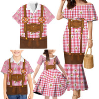 Traditional German Costume - Lederhosen and Soft Pretzel Family Matching Mermaid Dress and Hawaiian Shirt Blue Plaid Pattern with Edelweiss Flowers