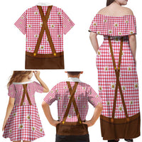 Traditional German Costume - Lederhosen and Soft Pretzel Family Matching Off Shoulder Maxi Dress and Hawaiian Shirt Blue Plaid Pattern with Edelweiss Flowers