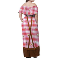 Traditional German Costume - Lederhosen and Soft Pretzel Family Matching Off Shoulder Maxi Dress and Hawaiian Shirt Blue Plaid Pattern with Edelweiss Flowers
