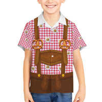 Traditional German Costume - Lederhosen and Soft Pretzel Family Matching Off Shoulder Maxi Dress and Hawaiian Shirt Blue Plaid Pattern with Edelweiss Flowers