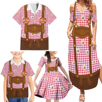 Traditional German Costume - Lederhosen and Soft Pretzel Family Matching Summer Maxi Dress and Hawaiian Shirt Blue Plaid Pattern with Edelweiss Flowers