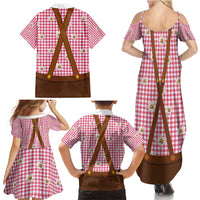 Traditional German Costume - Lederhosen and Soft Pretzel Family Matching Summer Maxi Dress and Hawaiian Shirt Blue Plaid Pattern with Edelweiss Flowers