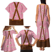 Traditional German Costume - Lederhosen and Soft Pretzel Family Matching Tank Maxi Dress and Hawaiian Shirt Blue Plaid Pattern with Edelweiss Flowers