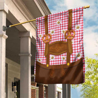 Traditional German Costume - Lederhosen and Soft Pretzel Garden Flag Blue Plaid Pattern with Edelweiss Flowers