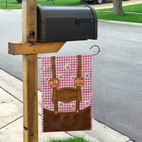 Traditional German Costume - Lederhosen and Soft Pretzel Garden Flag Blue Plaid Pattern with Edelweiss Flowers