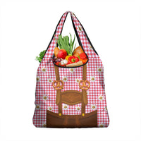 Traditional German Costume - Lederhosen and Soft Pretzel Grocery Bag Blue Plaid Pattern with Edelweiss Flowers