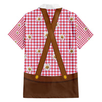 Traditional German Costume - Lederhosen and Soft Pretzel Hawaiian Shirt Blue Plaid Pattern with Edelweiss Flowers
