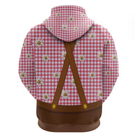 Traditional German Costume - Lederhosen and Soft Pretzel Hoodie Blue Plaid Pattern with Edelweiss Flowers