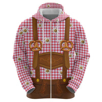 Traditional German Costume - Lederhosen and Soft Pretzel Hoodie Blue Plaid Pattern with Edelweiss Flowers
