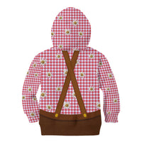 Traditional German Costume - Lederhosen and Soft Pretzel Kid Hoodie Blue Plaid Pattern with Edelweiss Flowers