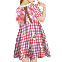 Traditional German Costume - Lederhosen and Soft Pretzel Kid Short Sleeve Dress Blue Plaid Pattern with Edelweiss Flowers
