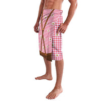 Traditional German Costume - Lederhosen and Soft Pretzel Lavalava Blue Plaid Pattern with Edelweiss Flowers