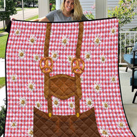 Traditional German Costume - Lederhosen and Soft Pretzel Quilt Blue Plaid Pattern with Edelweiss Flowers