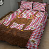 Traditional German Costume - Lederhosen and Soft Pretzel Quilt Bed Set Blue Plaid Pattern with Edelweiss Flowers