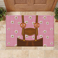Traditional German Costume - Lederhosen and Soft Pretzel Rubber Doormat Blue Plaid Pattern with Edelweiss Flowers