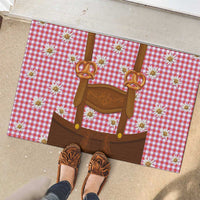 Traditional German Costume - Lederhosen and Soft Pretzel Rubber Doormat Blue Plaid Pattern with Edelweiss Flowers