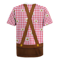 Traditional German Costume - Lederhosen and Soft Pretzel Rugby Jersey Blue Plaid Pattern with Edelweiss Flowers