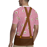 Traditional German Costume - Lederhosen and Soft Pretzel Rugby Jersey Blue Plaid Pattern with Edelweiss Flowers