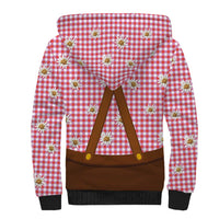 Traditional German Costume - Lederhosen and Soft Pretzel Sherpa Hoodie Blue Plaid Pattern with Edelweiss Flowers