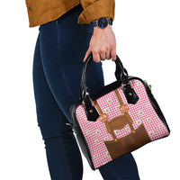 Traditional German Costume - Lederhosen and Soft Pretzel Shoulder Handbag Blue Plaid Pattern with Edelweiss Flowers