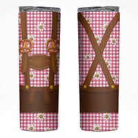 Traditional German Costume - Lederhosen and Soft Pretzel Skinny Tumbler Blue Plaid Pattern with Edelweiss Flowers