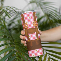 Traditional German Costume - Lederhosen and Soft Pretzel Skinny Tumbler Blue Plaid Pattern with Edelweiss Flowers