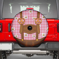 Traditional German Costume - Lederhosen and Soft Pretzel Spare Tire Cover Blue Plaid Pattern with Edelweiss Flowers