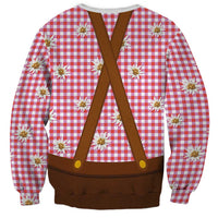 Traditional German Costume - Lederhosen and Soft Pretzel Sweatshirt Blue Plaid Pattern with Edelweiss Flowers