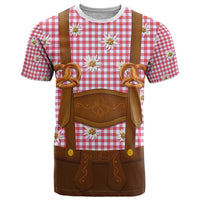 Traditional German Costume - Lederhosen and Soft Pretzel T Shirt Blue Plaid Pattern with Edelweiss Flowers