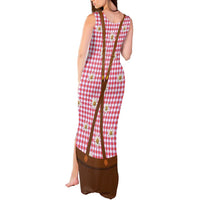Traditional German Costume - Lederhosen and Soft Pretzel Tank Maxi Dress Blue Plaid Pattern with Edelweiss Flowers