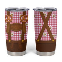 Traditional German Costume - Lederhosen and Soft Pretzel Tumbler Cup Blue Plaid Pattern with Edelweiss Flowers