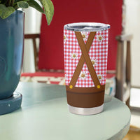 Traditional German Costume - Lederhosen and Soft Pretzel Tumbler Cup Blue Plaid Pattern with Edelweiss Flowers