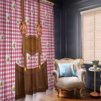 Traditional German Costume - Lederhosen and Soft Pretzel Window Curtain Blue Plaid Pattern with Edelweiss Flowers