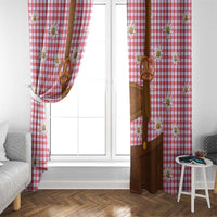 Traditional German Costume - Lederhosen and Soft Pretzel Window Curtain Blue Plaid Pattern with Edelweiss Flowers