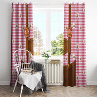 Traditional German Costume - Lederhosen and Soft Pretzel Window Curtain Blue Plaid Pattern with Edelweiss Flowers