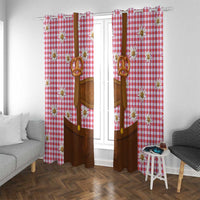 Traditional German Costume - Lederhosen and Soft Pretzel Window Curtain Blue Plaid Pattern with Edelweiss Flowers