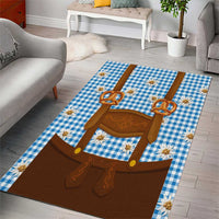 Traditional German Costume - Lederhosen and Soft Pretzel Area Rug Red Plaid Pattern with Edelweiss Flowers