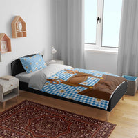 Traditional German Costume - Lederhosen and Soft Pretzel Bedding Set Red Plaid Pattern with Edelweiss Flowers