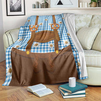 Traditional German Costume - Lederhosen and Soft Pretzel Blanket Red Plaid Pattern with Edelweiss Flowers