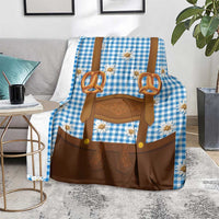 Traditional German Costume - Lederhosen and Soft Pretzel Blanket Red Plaid Pattern with Edelweiss Flowers