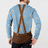 Traditional German Costume - Lederhosen and Soft Pretzel Button Sweatshirt Red Plaid Pattern with Edelweiss Flowers
