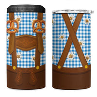Traditional German Costume - Lederhosen and Soft Pretzel 4 in 1 Can Cooler Tumbler Red Plaid Pattern with Edelweiss Flowers