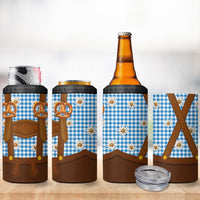 Traditional German Costume - Lederhosen and Soft Pretzel 4 in 1 Can Cooler Tumbler Red Plaid Pattern with Edelweiss Flowers