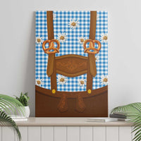 Traditional German Costume - Lederhosen and Soft Pretzel Canvas Wall Art Red Plaid Pattern with Edelweiss Flowers