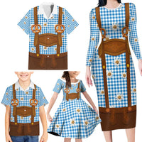 Traditional German Costume - Lederhosen and Soft Pretzel Family Matching Long Sleeve Bodycon Dress and Hawaiian Shirt Red Plaid Pattern with Edelweiss Flowers