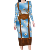 Traditional German Costume - Lederhosen and Soft Pretzel Family Matching Long Sleeve Bodycon Dress and Hawaiian Shirt Red Plaid Pattern with Edelweiss Flowers