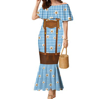 Traditional German Costume - Lederhosen and Soft Pretzel Family Matching Mermaid Dress and Hawaiian Shirt Red Plaid Pattern with Edelweiss Flowers