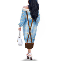 Traditional German Costume - Lederhosen and Soft Pretzel Family Matching Off The Shoulder Long Sleeve Dress and Hawaiian Shirt Red Plaid Pattern with Edelweiss Flowers